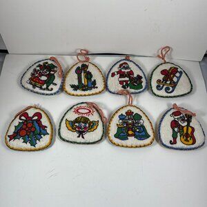 Handmade Christmas Felt Ornaments Set Of 8 With Festive Embroidered Designs